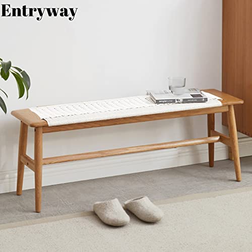 Grewood Wood Dining Bench,100% Natural Solid Oak Bed Bench With Rattan Design, Rounded Edge, Bench For Entryway Hall, Dining Room,Bedroom, Living Room (Off-White, 31.49 Inch) #TOP1