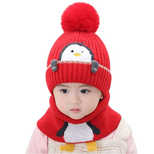 Kids Winter Hat and Scarf Set, Penguin Pattern Warm Wool Beanie Hat and Scarf for Infant Toddler Boy Girl 1-4 Years Old