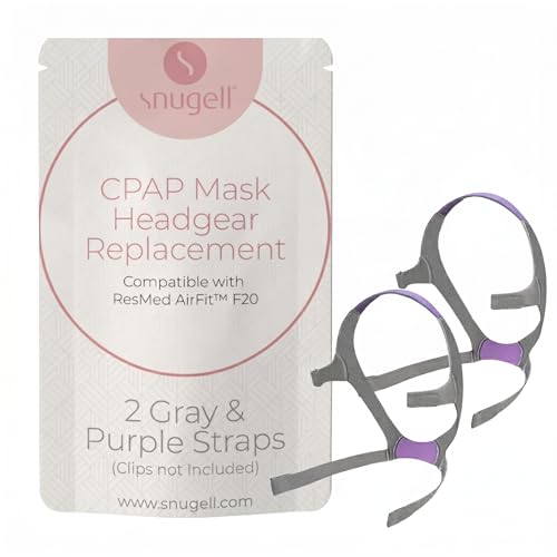 Snugell Strap Replacement for ResMed AirFit F20 Full Face Mask CPAP Machines Ultra-Soft Elastic Nylon Headband for Secure Comfortable Fit Regular 2 Pack - Gray and Purple -Clips not Included