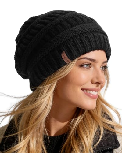 FURTALK Womens Winter Knit Slouchy Beanie Hat Warm Knitted Skull Ski Cap Hats for Women Black