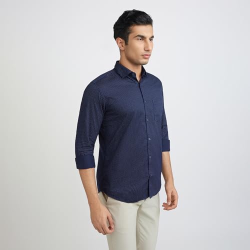 Image of Park Avenue Men's Pure Cotton Print Pattern Slim Fit Cut Away Collar Full Sleeve Casual Shirt