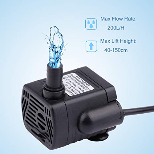 Image of Aquarium Water Pumps,driew Mini Submersible Water Pump, DC 5.5-12V 5V 9V 12V Brushless Waterproof Pumps for Pond Aquarium with 4.5 Feet Cord, 200L /H (1)