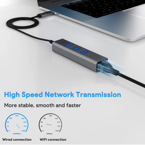 Aceele Usb To Ethernet Adapter, Usb C To Ethernet, Aluminum Usb 3.0 Hub With Rj45 10/100/1000 Gigabit Ethernet Adapter, Compatible For Macbook Pro/Air, Ipad Pro 2021, Chromebook, Xps, Surface Pro #TOP2