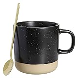 YASEO Stoneware Coffee Mug, Ceramic Mug Tea Cup with Spoon for Office and Home, 12 Oz Black Clay Mug