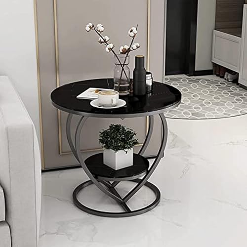 Image of Coffee Table for Living Room,Modern Corner Sofa Side Bedside Tables Snack End Table for Bedroom,White Table Top with Gold Metal Frame (Full Black)