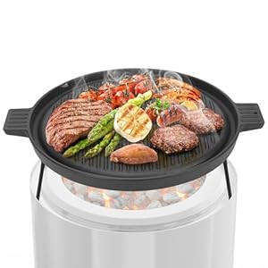 Onlyfire Gusseisen Grillplatte mit Abnehmbaren Füßen, BBQ Griddleplatte für Solo Stove 15″ Ranger Feuerstelle, Ø 35,5 cm, Grillschalen mit Griff für Grillen, Speck, Omeletts, Gemüse, Schwarz