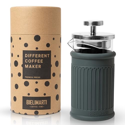 BIELIMARTI - Cafetera de prensa francesa - french press- tetera- emulsionador de leche - 350 ml - cafetera de embolo - prensa francesa pequeña - espumador de leche - cafetera de filtro (verde oscuro)