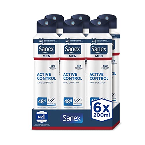 Sanex Men Active Control, Desodorante Spray, Desodorante Hombre - Pack 6 uds x 200 ml