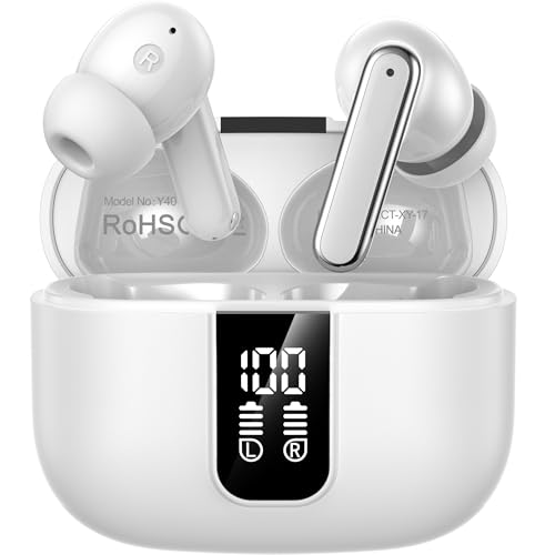 FuJiaXin Auriculares inalámbricos, Bluetooth 5.3 2025, auriculares estéreo de alta fidelidad con 4 micrófonos ENC con cancelación de ruido, auriculares de reproducción de 40 horas con IP7 impermeable