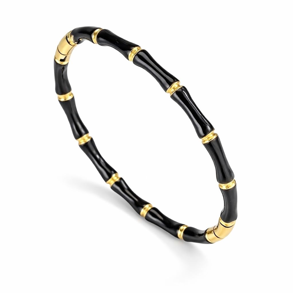 Anti Tarnish Stainless Steel Bracelet for Women | Stylish Gold Bangle | Nazar Bangle Fashion Wrist Band | Jewellery Gift for Girls & Ladies Black Bamboo Evil Eye, Stainless Steel, Waterproof-image-41
