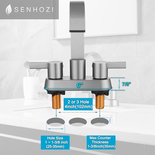Senhozi 4 Inch Centerset Bathroom Faucets, Brushed Nickel Bathroom Faucet by Senhozi - Used condition - Image 4