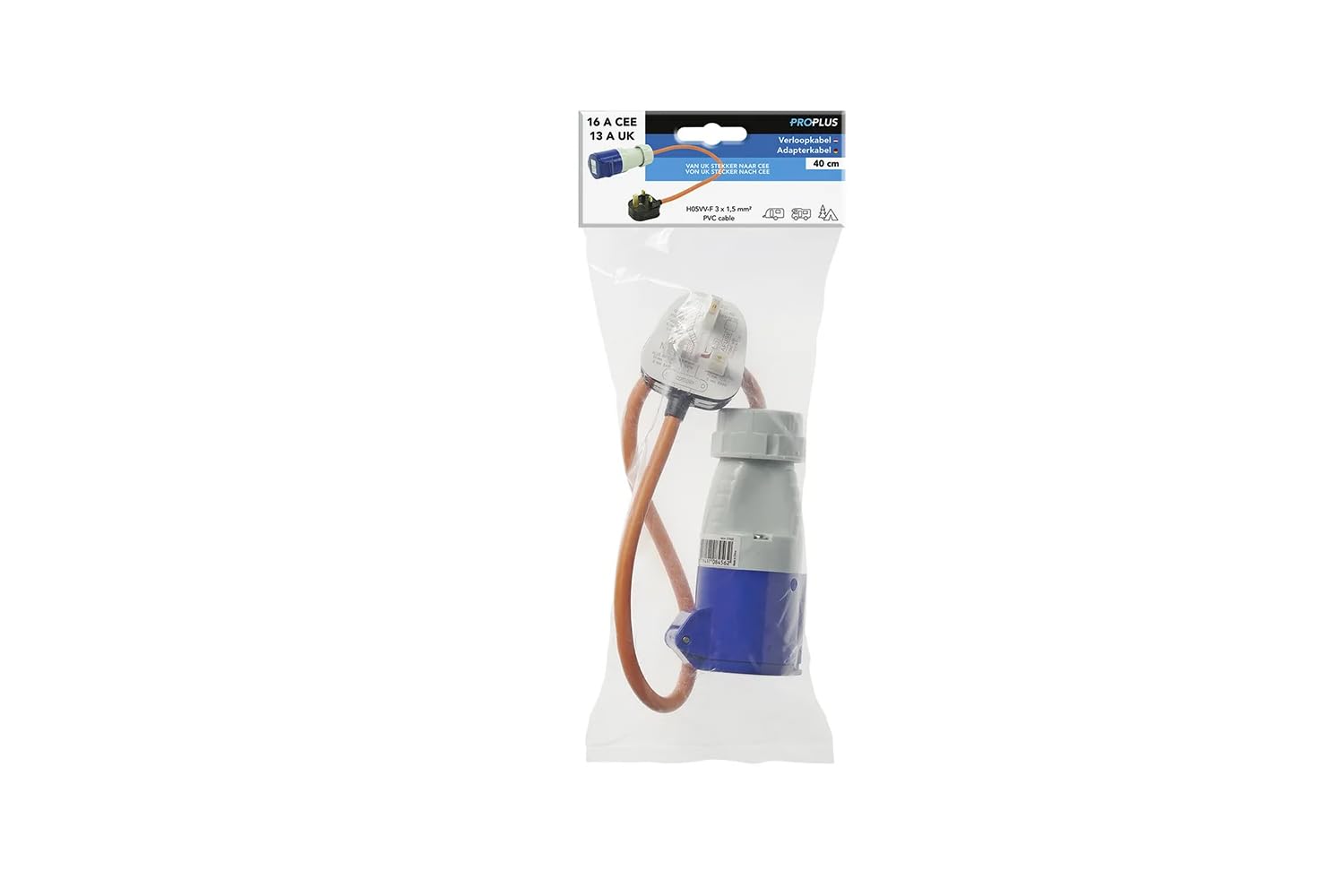 ProPlus Adapterkabel 40cm von UK Stecker nach CEE | Britischer BS 1363 Stecker auf IEC 60309 Kupplung - orange Kabel - für Camping & Baustelle