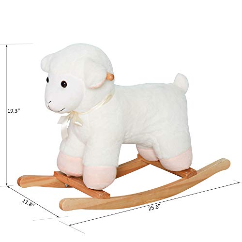Qaba Lamb Rocking Horse Sheep, Nursery Stuffed Animal Ride On Rocker For Kids, Wooden Plush, White #TOP3