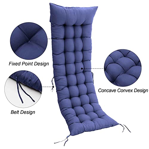 DKIEI Thicken Sun Lounge Cushion Recliner Chair Cushion Rocking Chair Cushion with Anti-slip Hood & Straps for Outdoor Garden Indoor (Only Cushion), Blue, 160x50x8cm - Image 3