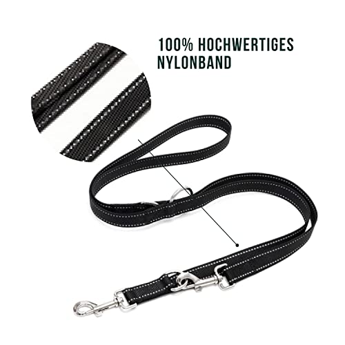 Happilax Hundeleine 2m verstellbar - Schwarz/Reflektierend - 3-stufig verstellbare Leine - Doppelleine, Schleppleine - geeignet als Hundeleine für große Hunde oder als Schleppleine für kleine Hunde.