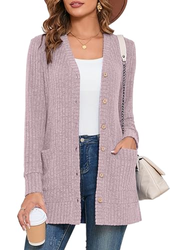 Heymoments Lightweight Open Front Cardigan Sweater for Women Long Sleeve Causal Bolero Button Down Soft Outwear Tops