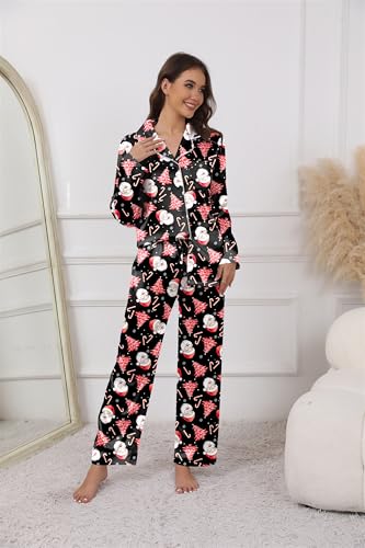 Image of Ekouaer Pajamas For Women Set Silk Pjs 2 Piece Satin Sleepwear Long Sleeve Button Down Lounge Sets With Pant