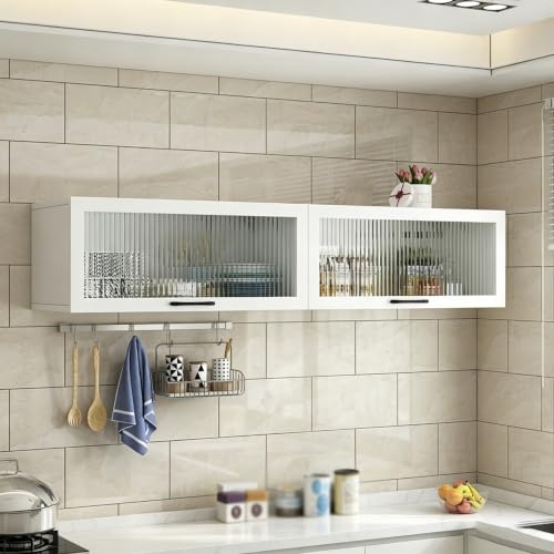 Vitrina mural estrecha de madera maciza y cristal blanco minimalista 2