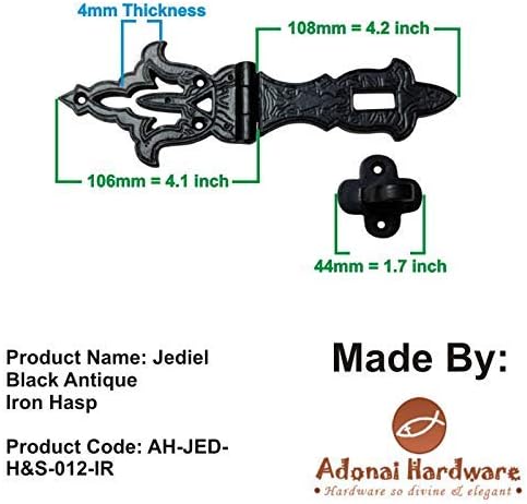 Adonai Hardware "Jediel" Antique Iron Hasp and Staple (2, Black Powder Coated)
