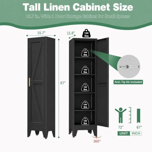 Image of Bevivog 67 inch Slim Storage Cabinet, Narrow Metal Broom Closet for Laundry Room Bathroom, Tall Slim Pantry Cabinets for Small Space