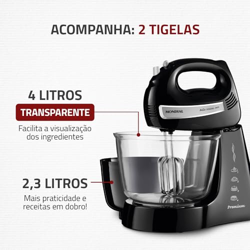 Batedeira Bella Massa, Mondial, Preto/Inox, 500W, 220V - B-23 NP