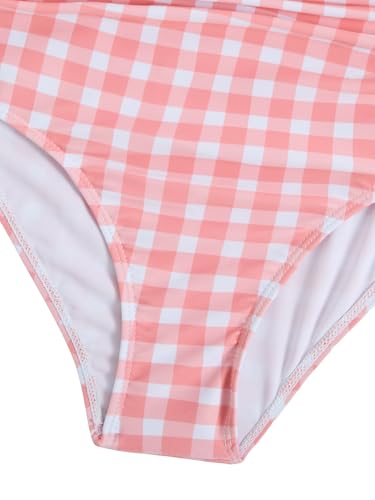 Image of Floerns Girl's Gingham Print Ruched Cut Out Knot Front One Piece Swimsuit