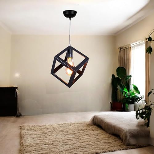Image of GreyWings Modern Cube Hanging Pendant Light for Ceiling, Black Metal, Antique Decor, Made in India, E-27 Holder (Bulb is not Included) Pack of 4