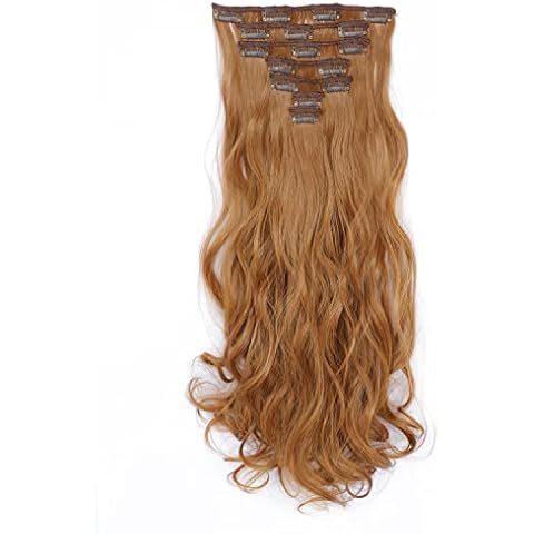 SWACC Women 20 Inches Curly Full Head 7 Separate Pieces Heat Resistance Synthetic Hair Clip in Hair Extensions (Dark Strawberry Blonde-27#) Cover