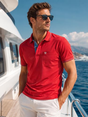 Image of Lux Cozi Men's T-Shirt with Chest Pocket | Polo T-Shirt for Man | Plain Casual Stylish | Half Sleeve| Cotton Blend Collar Polo T-Shirts for Men