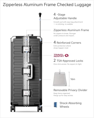 Image of LUGGEX 2-Piece 28 Inch Zipperless Luggage, Charcoal Metallic | Checked Suitcase, 100% PC Hard Shell, 8010S Aluminum Frame, 8 Spinner Wheels, TSA Lock, ZX-Core