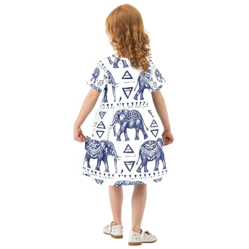 Girls Short Sleeve Dress Toddler Kids Summer Sundress Tribal Elephant Print Playwear Casual Outfits, 2T3