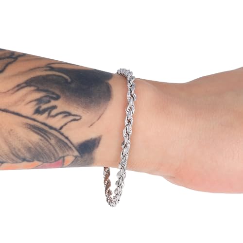Nuragold 10k White Gold 4mm Rope Chain Diamond Cut Bracelet (7"-9") Italian Jewelry for Men & Women2