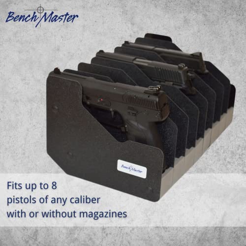 Benchmaster Pistol Rack, Handgun Safe Storage, Holds 8 Pistols, Secure Gun Holder Organizer, Kydex And High-Density Foam, No Metal, Lightweight, Sturdy, No Flex, Made In Usa #TOP3