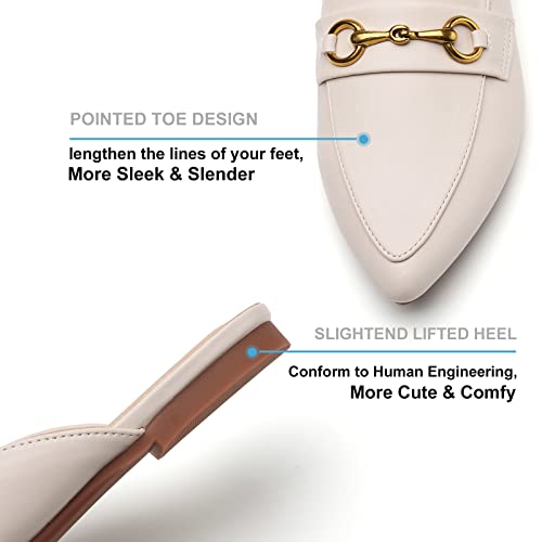 Cicomuin Buckle Mules For Women Beige Pointed Toe Backless Flat Mules Slip On Slides Loafer Shoes #TOP2