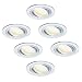 Produktbild HCFEI 6er Set LED Einbaustrahler dimmbar flach rund, Silber gebürstet, Schwenkbar mit 5W LED Modul Warmweiß 3000K für 230V ohne Trafo, glanzpolierter Innenring