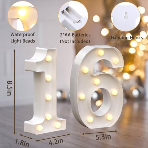 Warm White LED Light Up Number 16, 16th Birthday Decor for Girls & Boys,Table Centerpieces & Backdrop Wall Décor,Lighted Marquee Sign for 16th Wedding Anniversary,Birthday Gift for Her Him by JUICYRAUL - Image 2