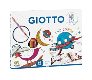 GIOTTO Art Lab: Kit Creativo per Disegno - Album Kids, 12 Pastelli Stilnovo Bicolor, 24 Pastelli a Cera, Maschera Grafica 'Cerchi', Raschietto