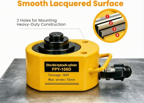Image of Jooptoolwook 100T Multi-Section Low Profile Hydraulic Ram Jack, 2.71 inch Stroke Portable Mini Hydraulic Lifting Cylinder for Machinery, Bridge & Construction Industry
