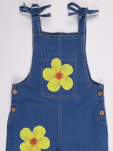 Image of KiddoPanti Girls Denim Dungaree Pant | Cotton Blend Stretch Jumpsuit | Single Front Pocket | Stylish Casual Kids Dungaree | Comfortable Everyday Wear 1-14 Years