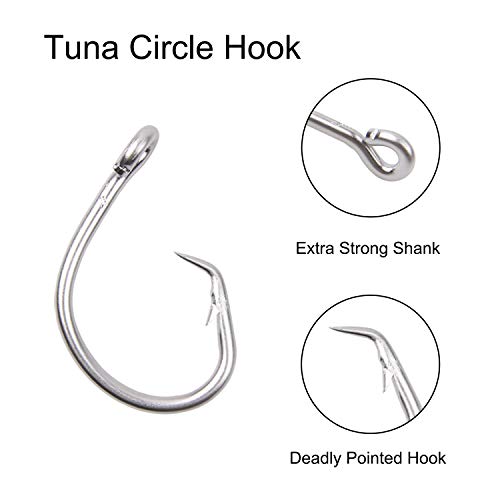 Fishing Tuna Hooks Kit – 50Pcs Stainless Steel Circle Hook Big Game Saltwater Hook Extra Strong Wire Hook Fish Hooks Tackle #TOP3