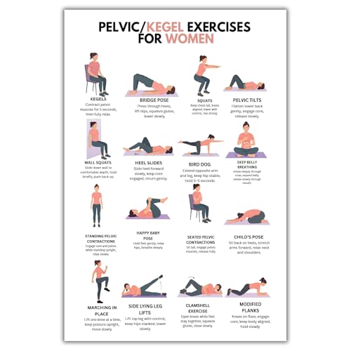 Women's Workout Guide Canvas Wall Decor Prints Pelvic Kegel Exercise Chart for Core Strength Wellness Painting Minimalist Home Gym Decor Exercise Rehabilitation Poster for Bedroom Yoga Wall Art Canvas Print 16x24 Inch Unframed