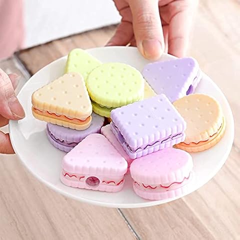 BieFuDan 12 PCS Pencil Sharpeners,Cute Pencil Sharpener for Kids,Manual Pencil Sharpener for No.2/Colored/Art Pencils,Handheld Pencil Sharpener School Student Stationery Supplies (Cookie Shape) Cover