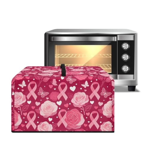 Image of Microwave Cover for Breast Cancer Awareness, Small Electrical Appliance Protector Kitchen Decor, S, 18.25 x 14.5 x 11 Inches, Pink Ribbon Rose Butterfly Heart-Shaped