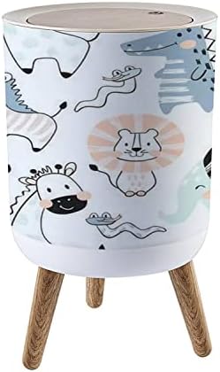 PHAIBHKERP Small Trash Can with Lid Lion Giraffe Elephant Crocodile Zebra Snake Baby Seamless Garbage Bin Round Waste Bin Press Cover Dog Proof Wastebasket for Kitchen Bathroom Living Room 1.8 Gallon