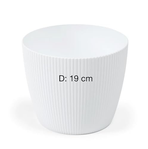 Vaso da fiori per erbe aromatiche con sottovaso, con scanalature 3D decorative (bianco, M-19 cm)