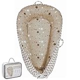 Aila+Aiden Baby Lounger | Organic Cotton Infant Lounger | Reversible, Adjustable & Portable Floor Lounger | Supervised Use | Soft, Breathable, Washable Cover- Star Collection (Tan)