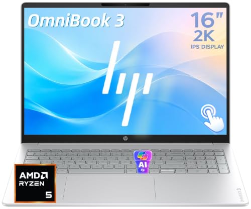 HP OmniBook 3 16�C���` �^�b�`�X�N���[���m�[�g�p�\�R���A2K WUXGA IPS�f�B�X�v���C�AAMD Ryzen 5�v���Z�b�T�A8GB DDR5 RAM�A512GB PCIe SSD�AWindows 11�AWiFi 6�A�e���L�[�A�r�W�l�X&