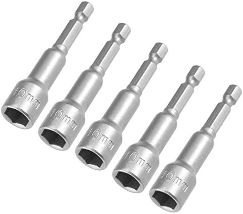 sourcingmap 5 Pcs 1/4" Quick-Change Hex Shank 10mm Magnetic Nut Setter Driver Drill Bit, 65mm Length, Metric