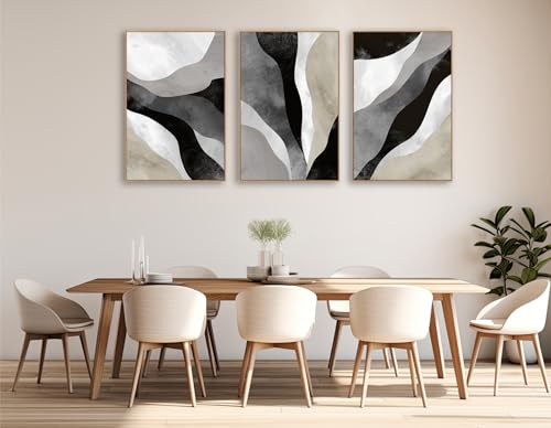 Minimalist Abstract Boho Wall Art - Natural Framed Abstract Canvas Picture Flowing River Painting Artwork Modern Geometric Canvas Prints for Home Office Wall Decor 60 x 90cm * 3 Grey Black Tan by yearainn - Image 6