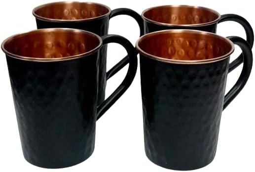 Generic Copper Mugs, Hammered Finish, Set of 4 (4), SMALL, Black